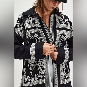 Free People We The Free NWT Lace Embroidered Denim Shirt - Black Combo Size L